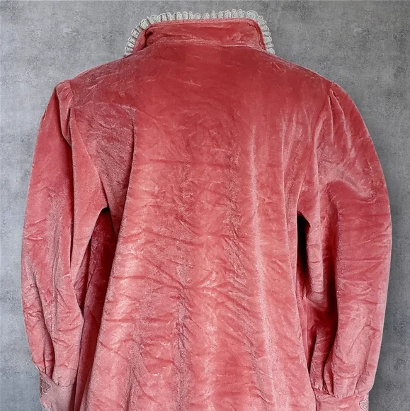 Vintage Robe Gilligan O'Malley Pink Velour Half Zip House Coat S 8-10 Ve… - Picture 5 of 11
